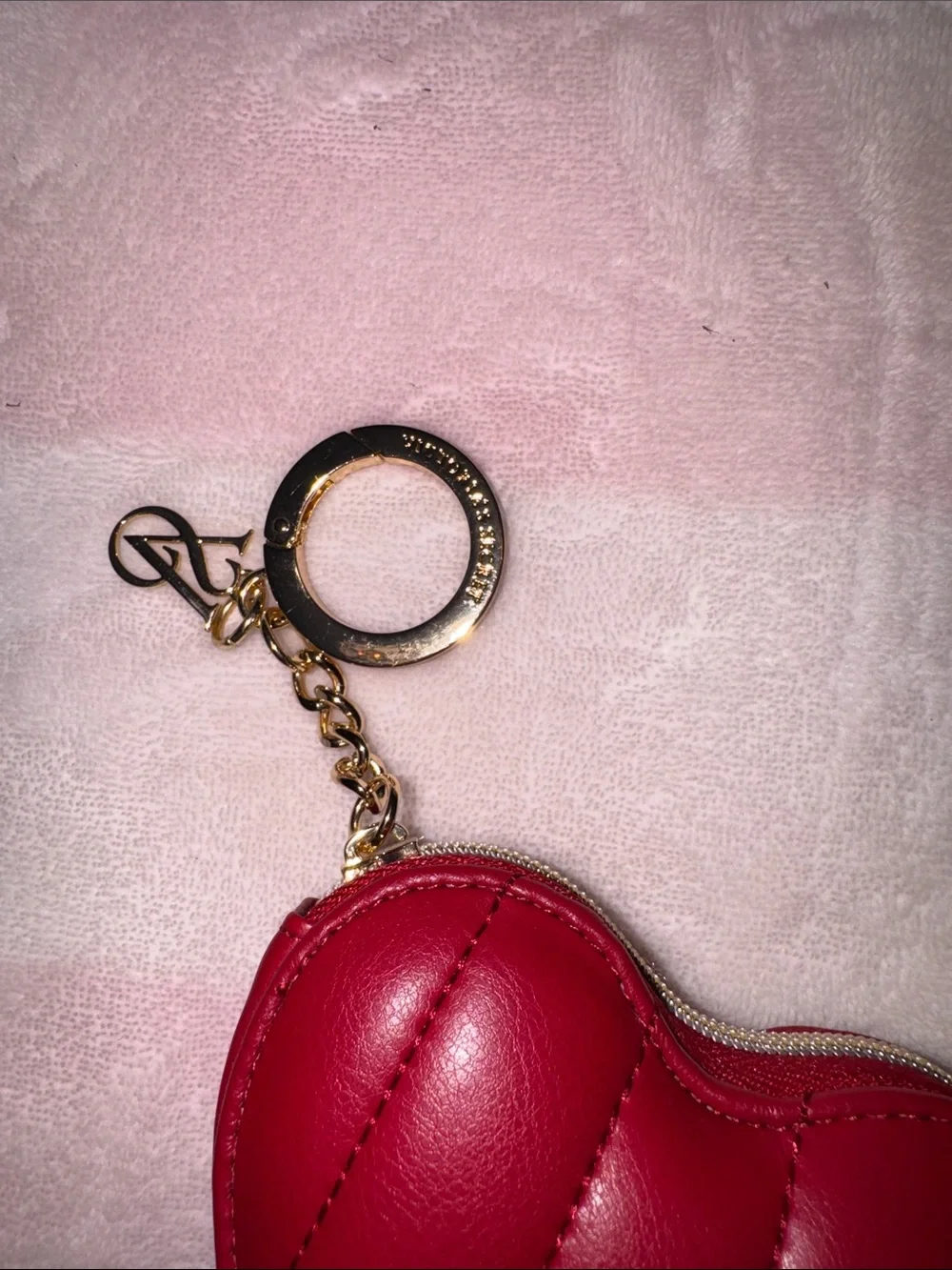 VS Red Heart-Shaped Leather Keychain Wallet - Women Accessories